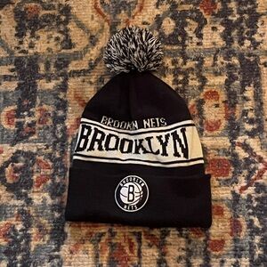 NBA Brooklyn Nets Black and White Pom Beanie